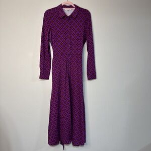 Boden Marcia Jersey Midi Shirt Dress Geo Print Womens Size UK 14R US 10R Tencel